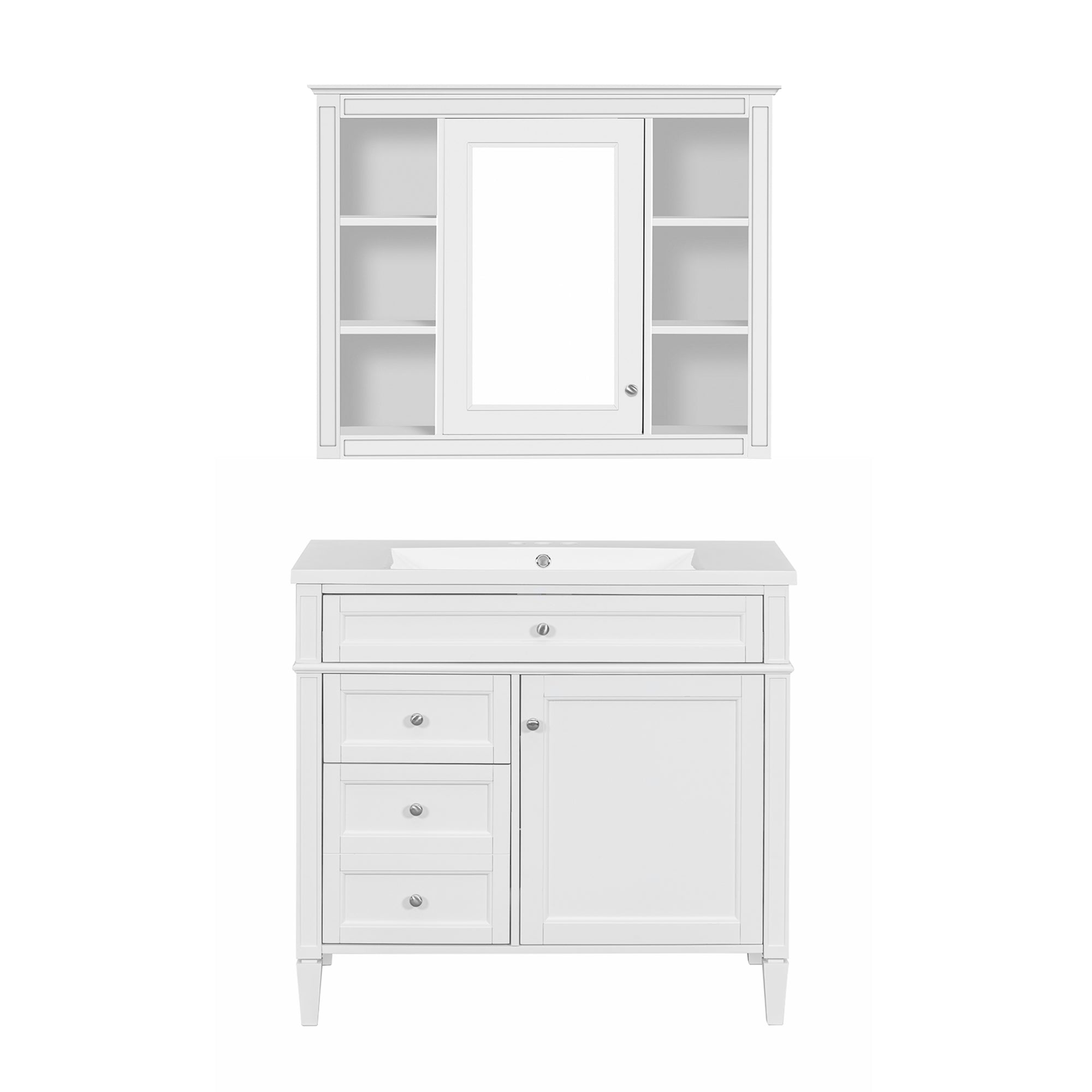 VanityFus 36-in White Bathroom Vanity Single Sink Medicine Cabinet Combo with Ceramic Top Undermount 2 Soft Close Doors 3 Drawers Adjustable Shelves (Mirror Included)